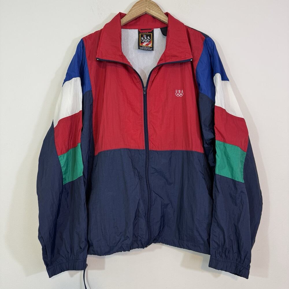 Vintage TEAM USA JCPenney Olympic Track Jacket Large Colorblock Windbreaker 90s